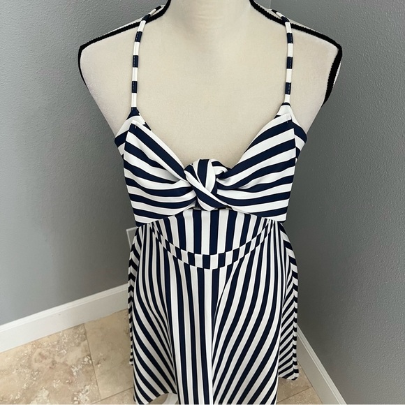 Boohoo Blue and White Asymmetrical Tie Front Sundress - Picture 4 of 14